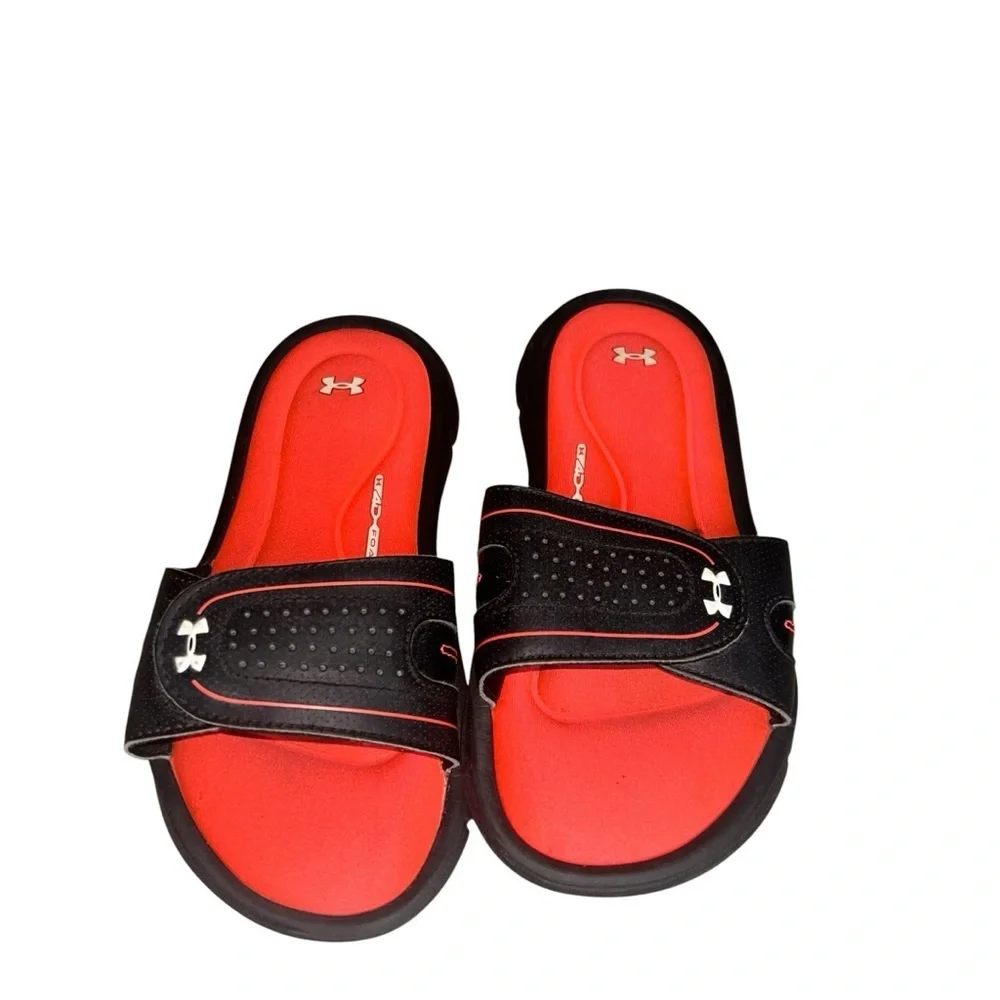 Under Armour Kids 13K Slides Black Red Cushioned Athletic Sport Sandals